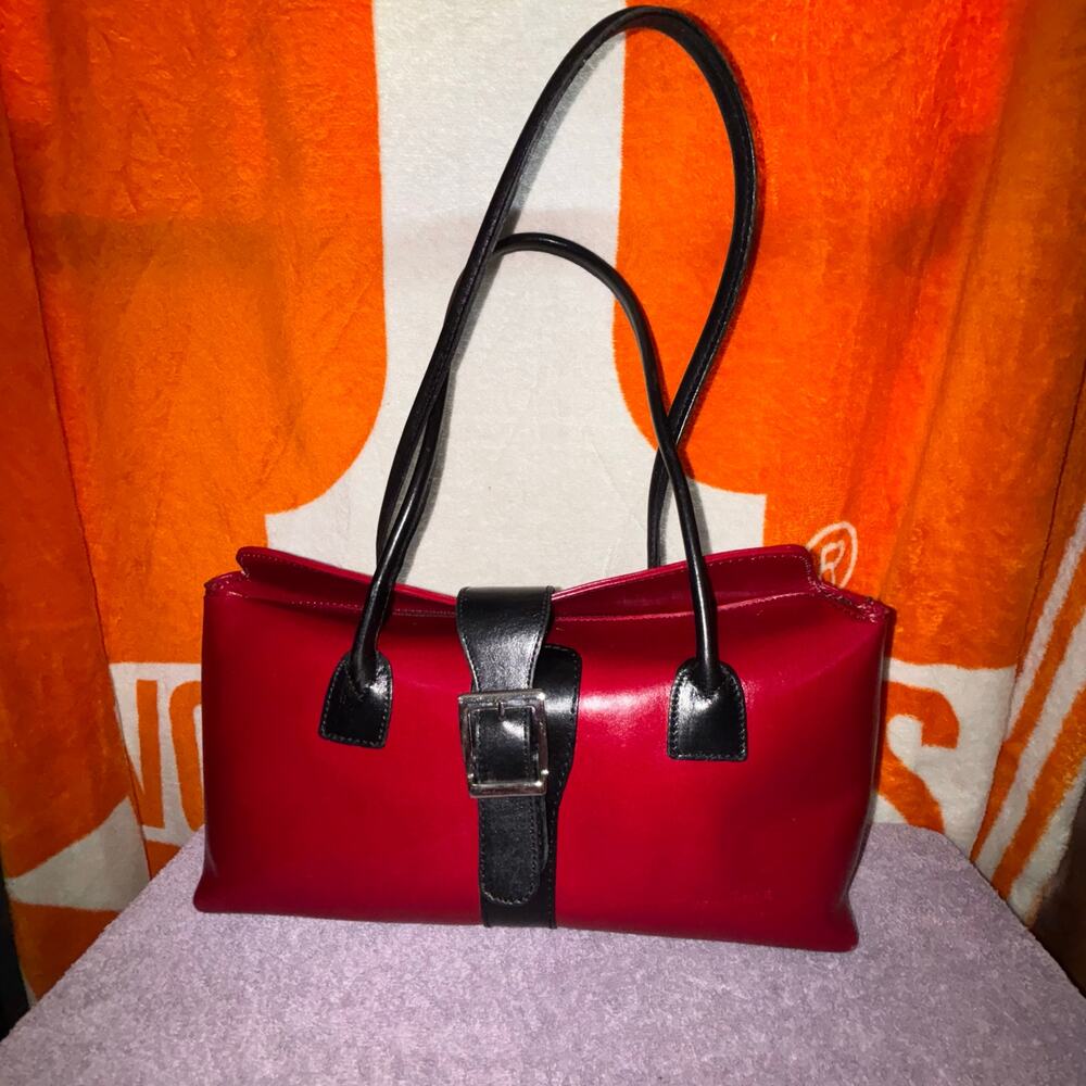 Vera Pelle Italian Leather Handbag – Red & Black Structured Satchel